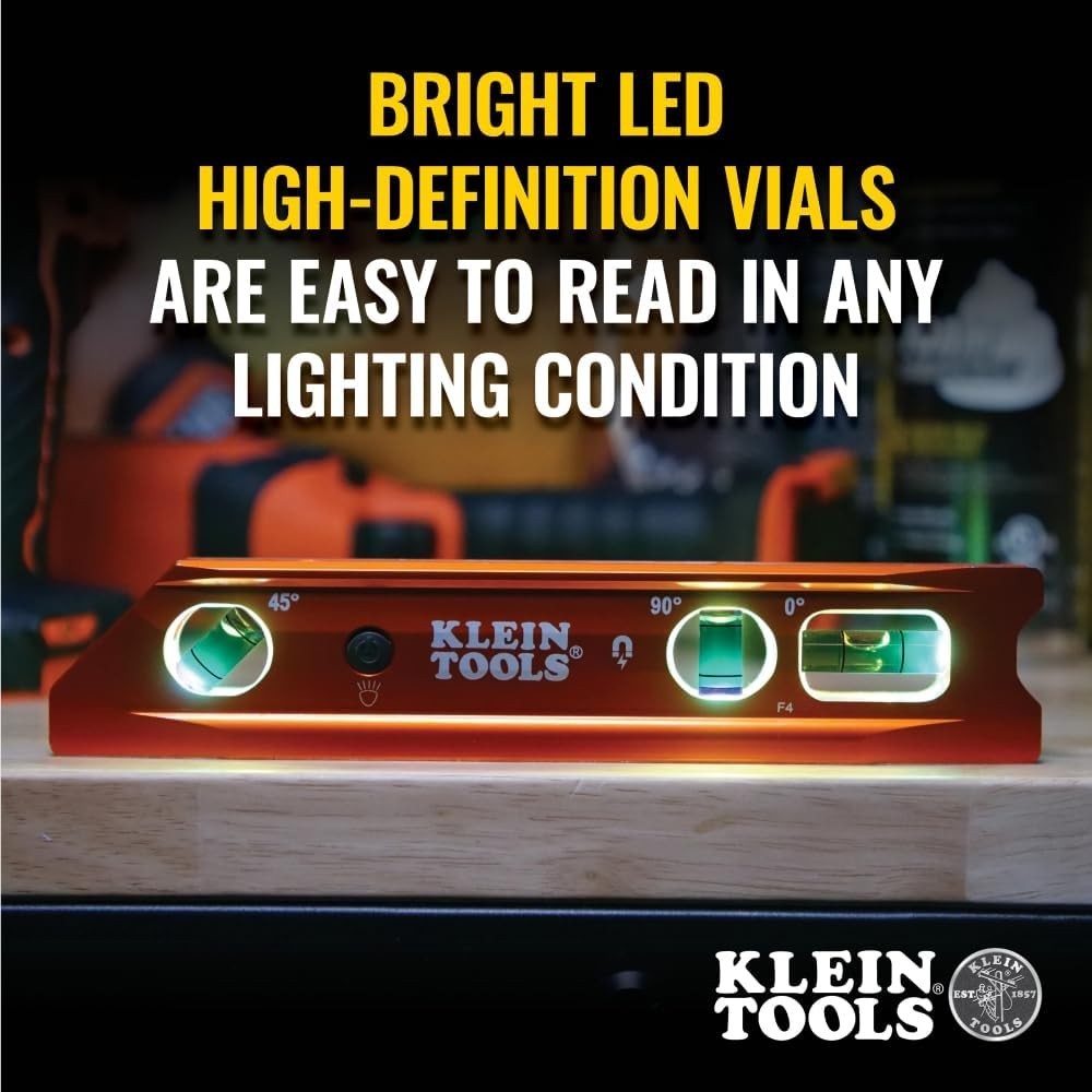 Klein Tools 935RBLT 9" Lighted Torpedo Level - Precision with Secure Magnet