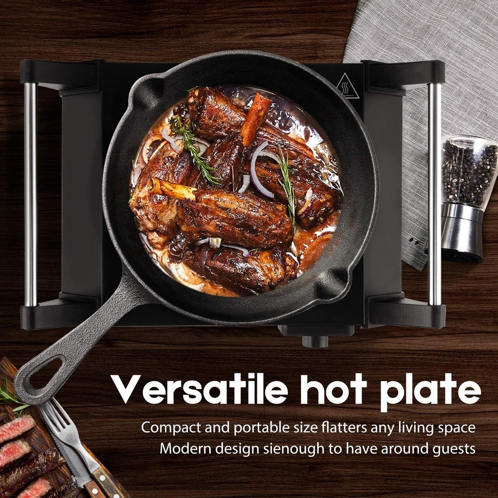 Portable 1500W Hot Plate - Adjustable Temp & Handles