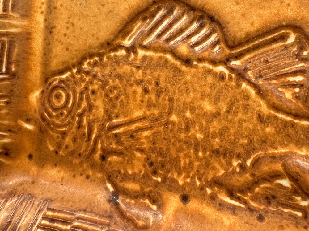 Studio Art Pottery Square Imprinted Fish - Double Handled Serving Tray/Dish