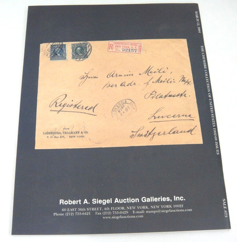 Siegel Stamp Auction Catalog Cheshire Collection US 1902-08 Issues 2004 #873