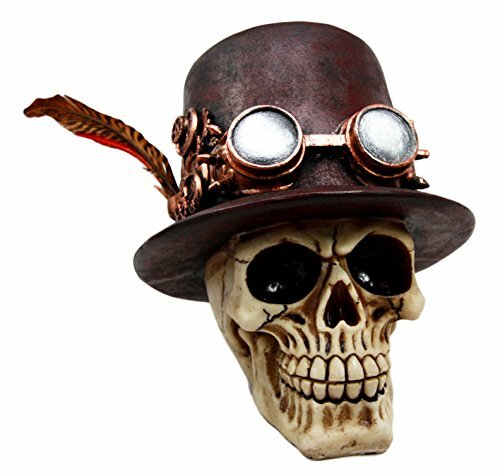 Ebros Steampunk Aristocrat W/ Royal Feather & Aviator Goggles Skull Figurine
