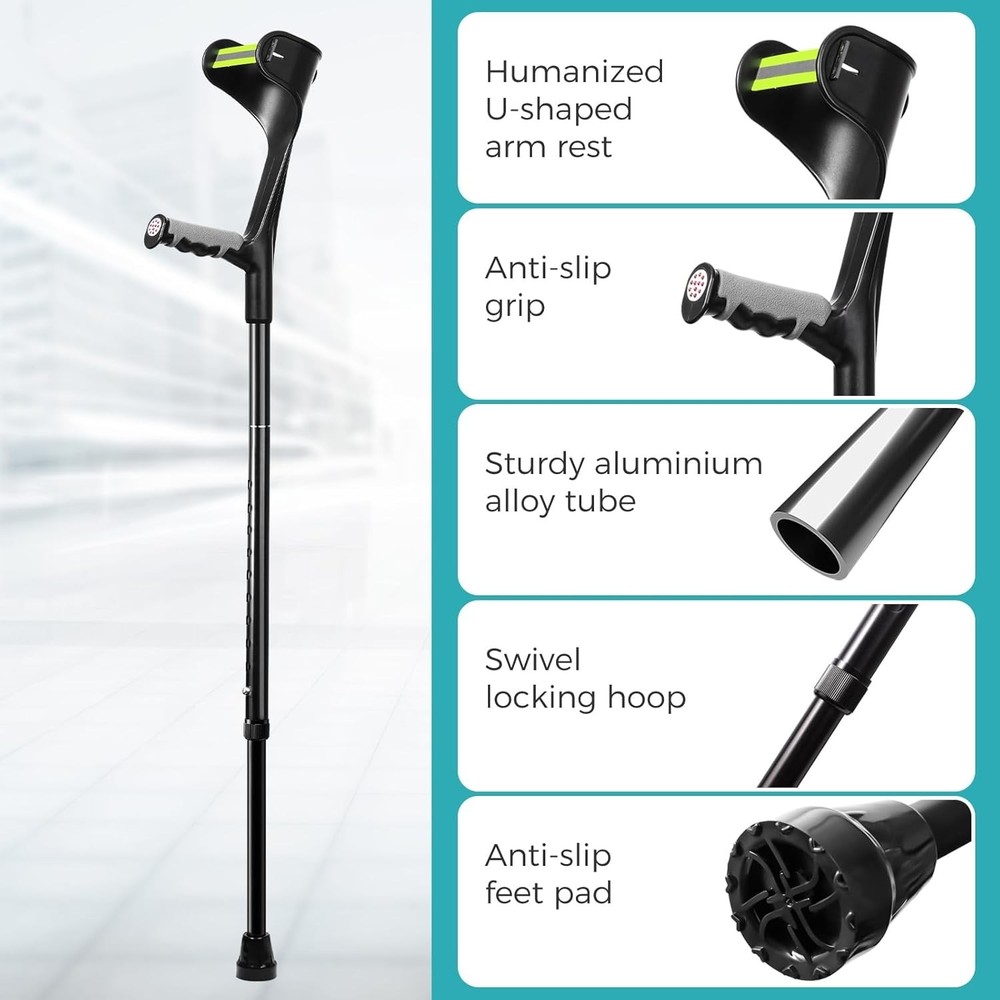 Forearm Crutches for Adults Adjustable, Portable Foldable with Arm Strap (2 Pcs)