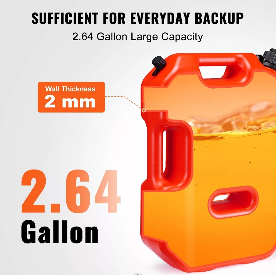 2x 2.6Gallon 10L Fuel Can Emergency Backup Gas Tank for ATV UTV Offroad 4WD