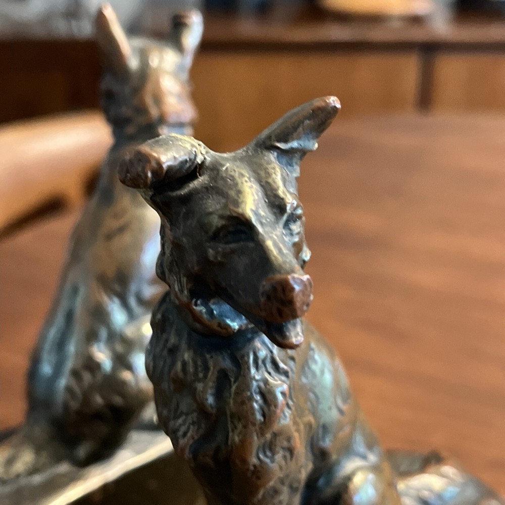 Bronze Cast German Shepherd Bookends by Armor Bronze, C.1930