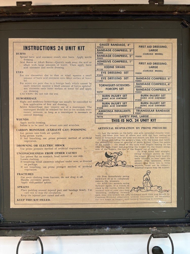 Original WWII US Army 24-Unit Motor Vehicle First Aid Kit - Item 97771 -Complete