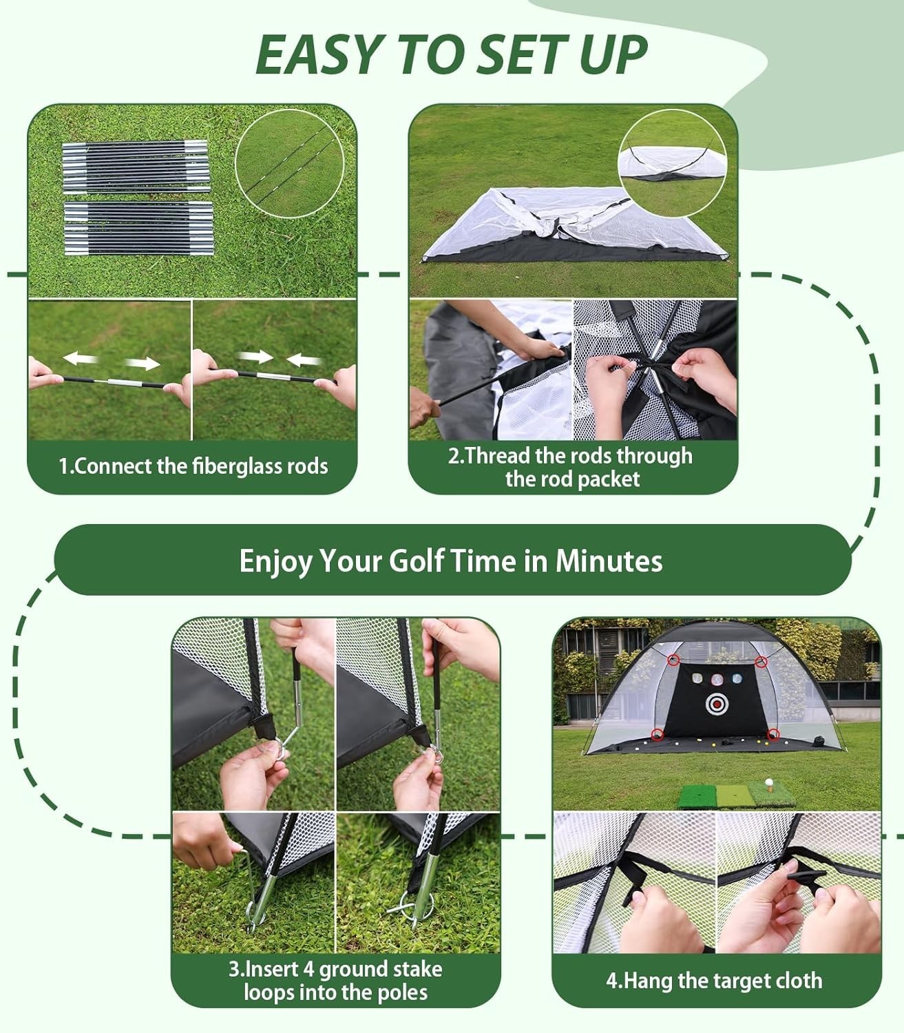 Golf Net 10x7ft Golf Hitting Aid W/ Mat Designed Outdoor & Indoor Use Practice