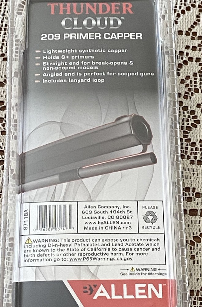 2X Thunder Cloud 209 Inline Muzzle loader Primer Capper by Allen holds Inv-F