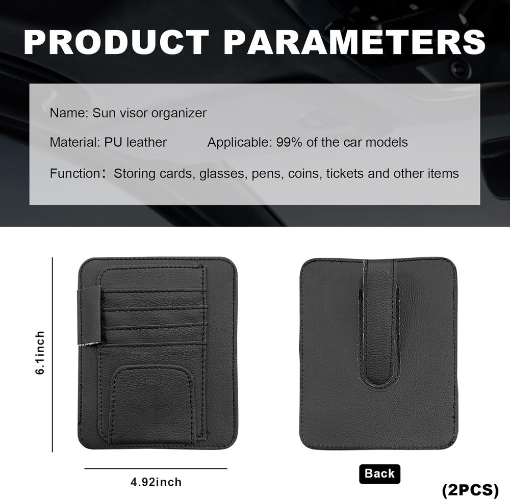 2 Pack Leather Car Sun Visor Organizer Small Auto Document Card Holder Pockets