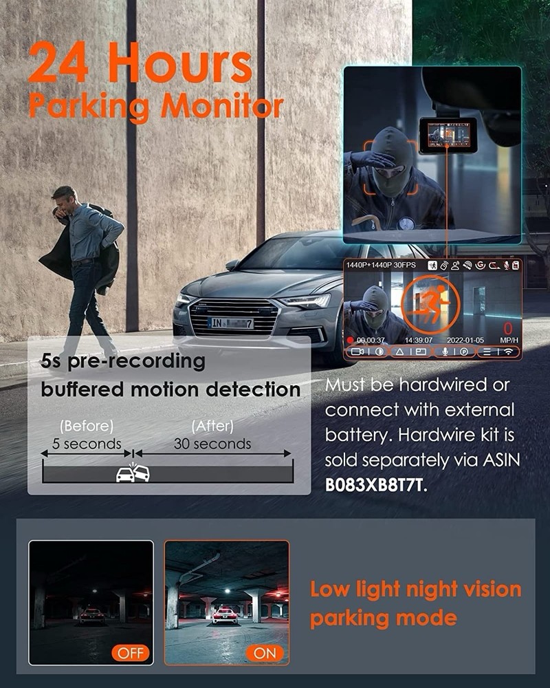 Vantrue Element 2 E2 2.5K WiFi GPS Dual Dash Camera Black