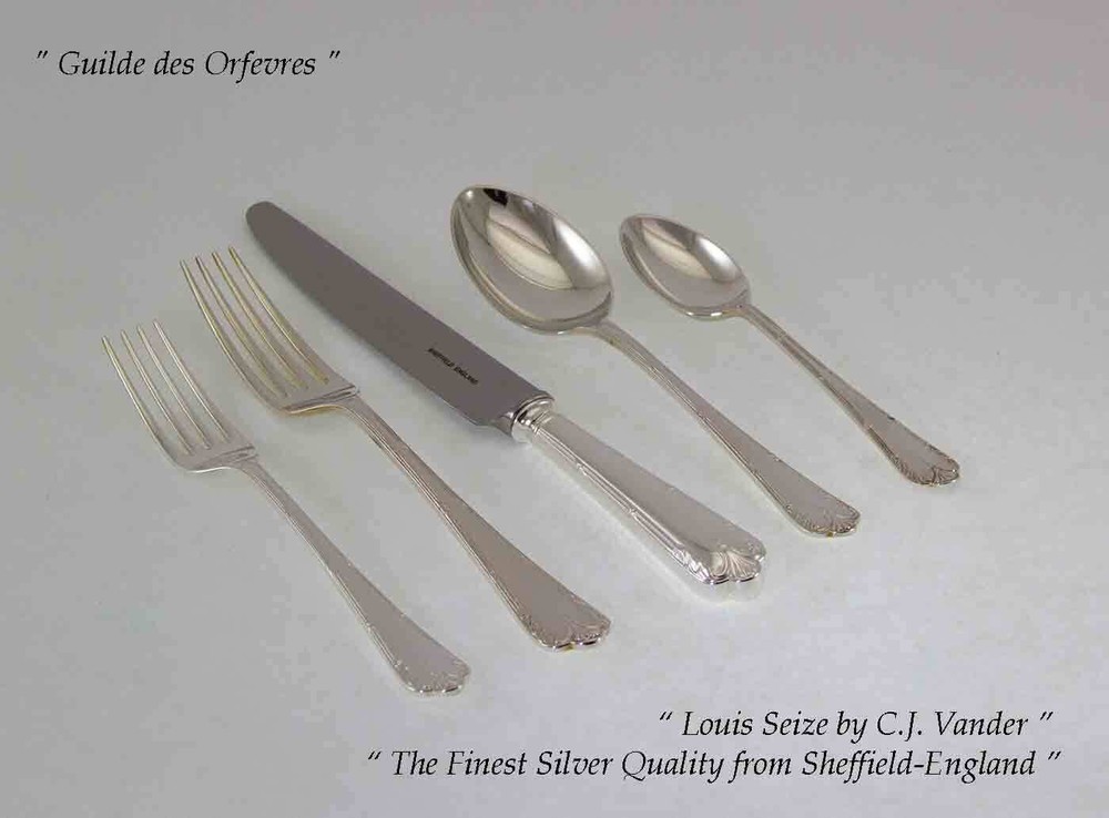 Finest Silver Plated Five Piece Place-Setting, Louis Seize