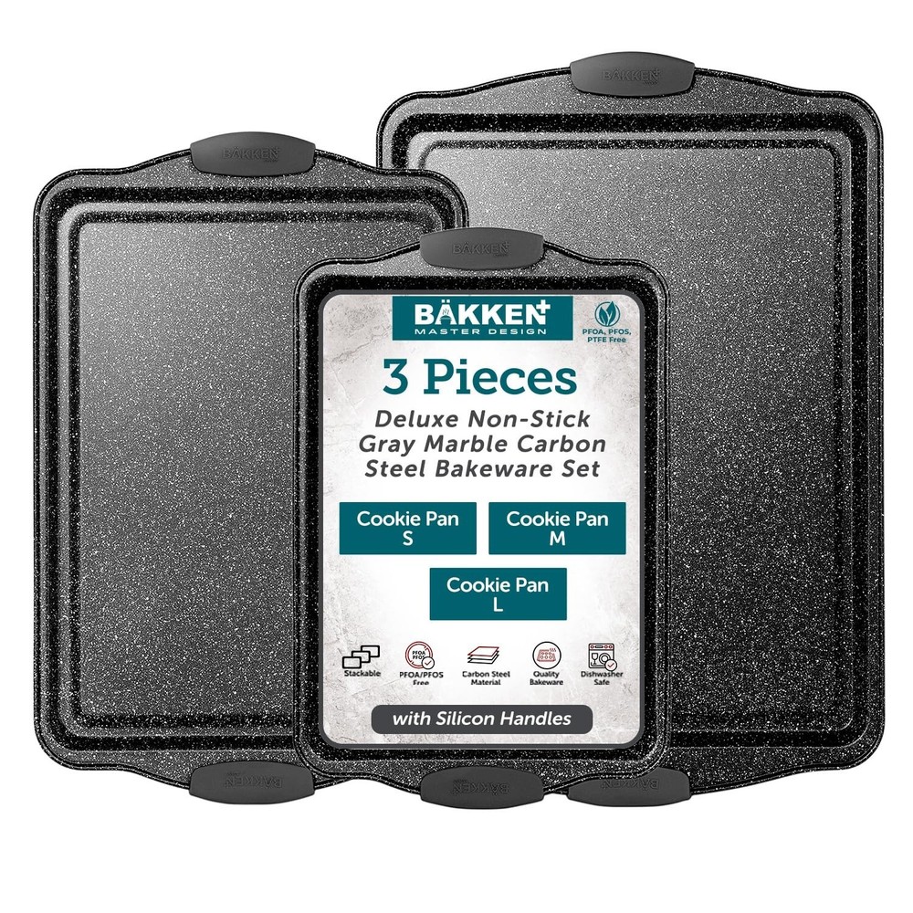 BAKKEN Cookie Sheets for Baking Nonstick Set - 3-Piece Stackable Carbon Steel...