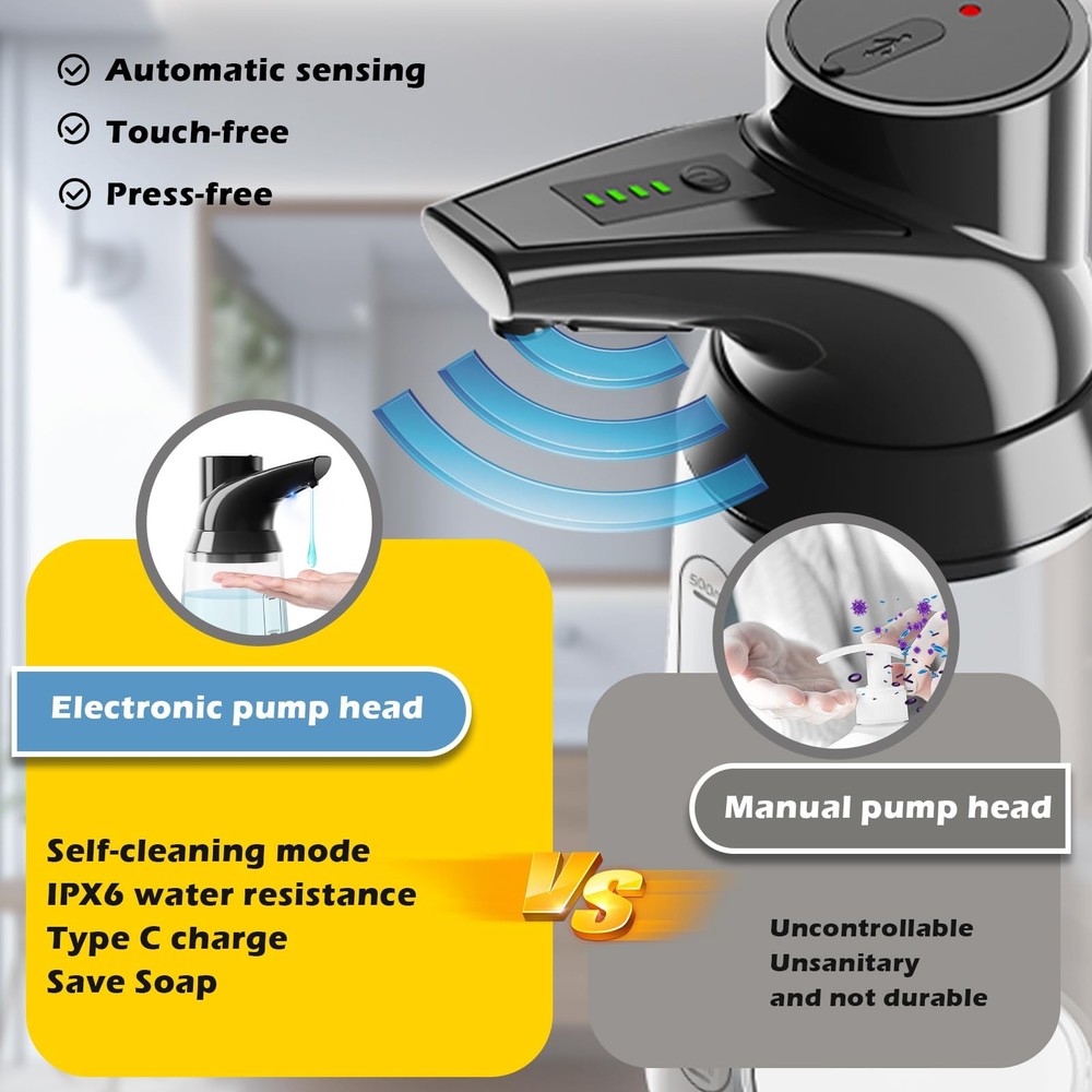 Summon The Elves Automatic Liquid Soap Dispenser Touchless,Black 4-Level Adju...