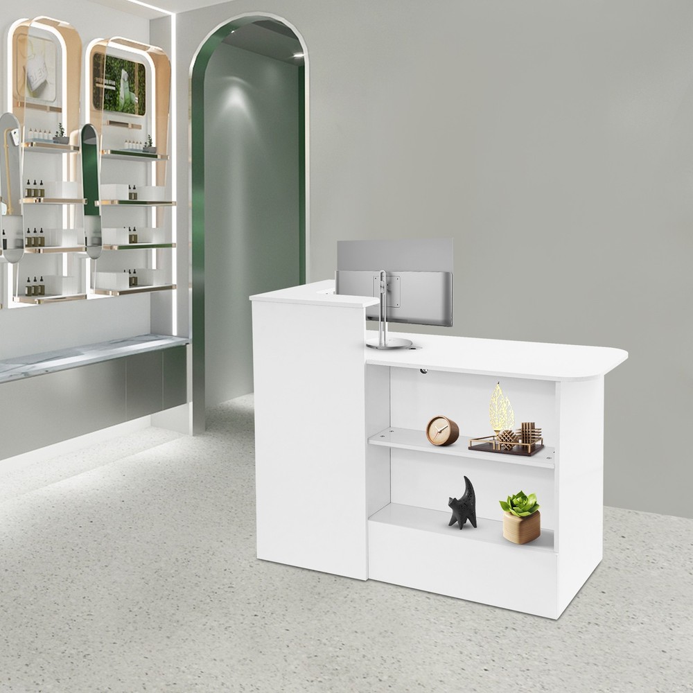 2 Lights Rectangular Reception Counter Modern Reception Desk w/ Lockable Drawer