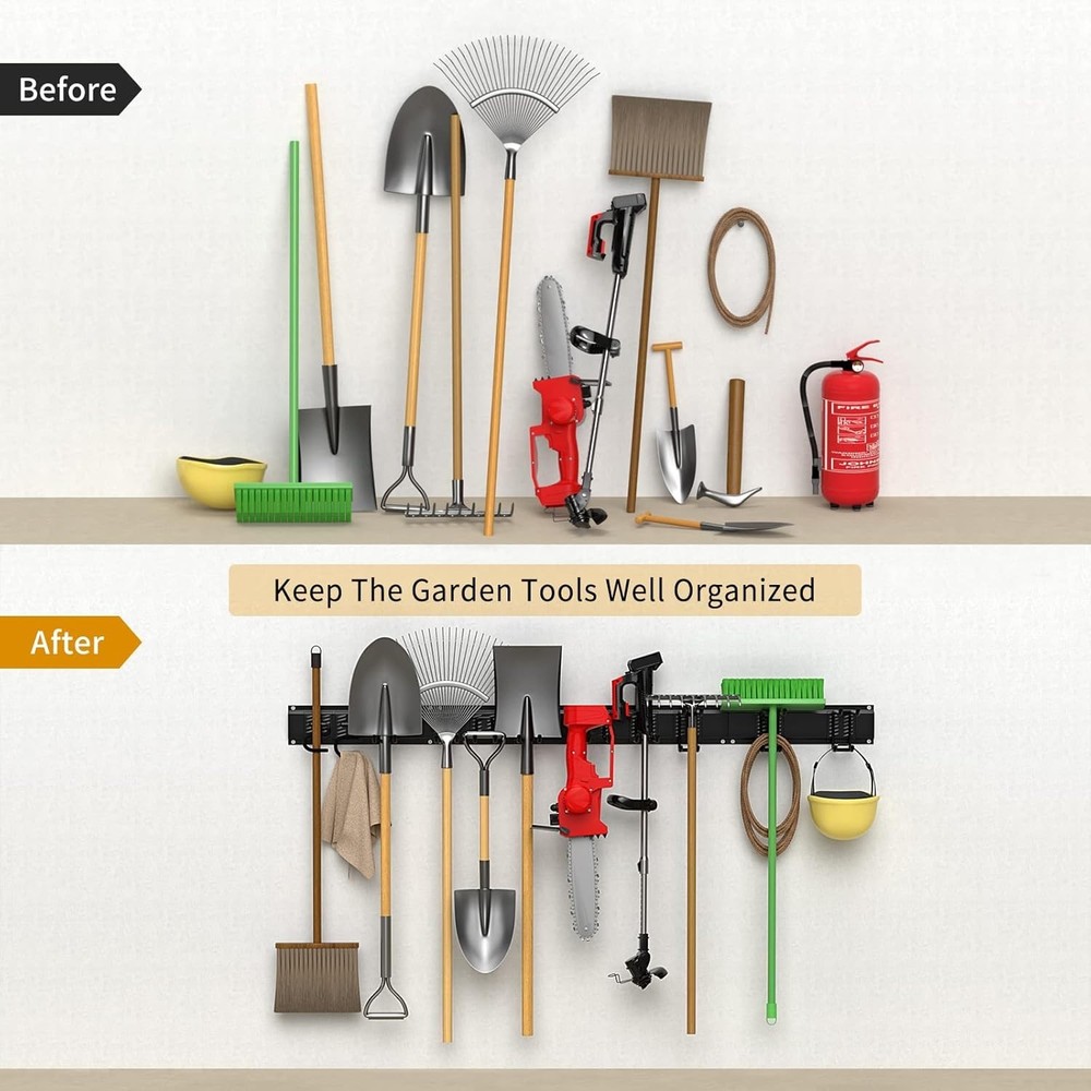 Robust Garden Tool Organizer with 8 Rubber-Coated Hooks - Easy Installation