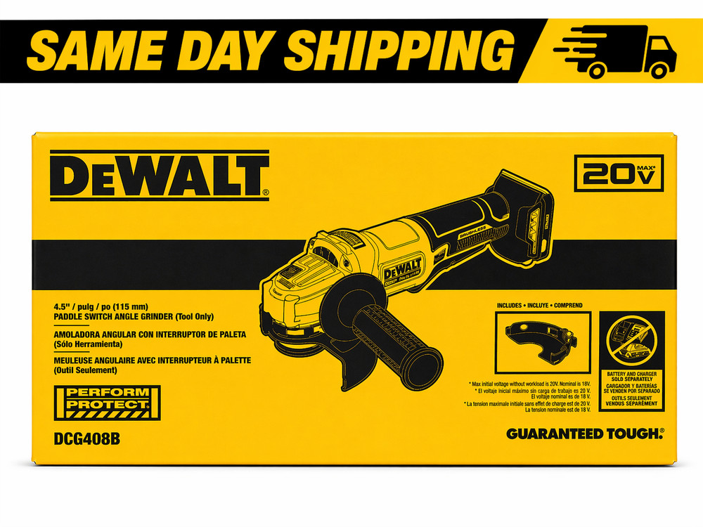 DEWALT 20VMAX Brushless Angle Grinder Paddle Switch Cordless DCG408B - Tool Only