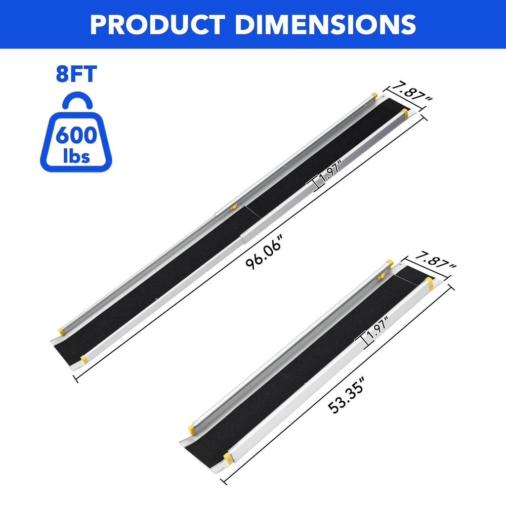 2-Pack 8ft Aluminum Motorcycle Loading Ramp, Adjustable, Portable Telescoping