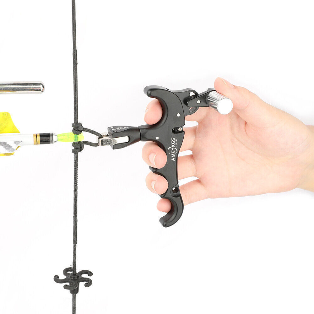 Compound Bow Release Aids 4 Finger Thumb Trigger Metal D Loop Archery Shooting
