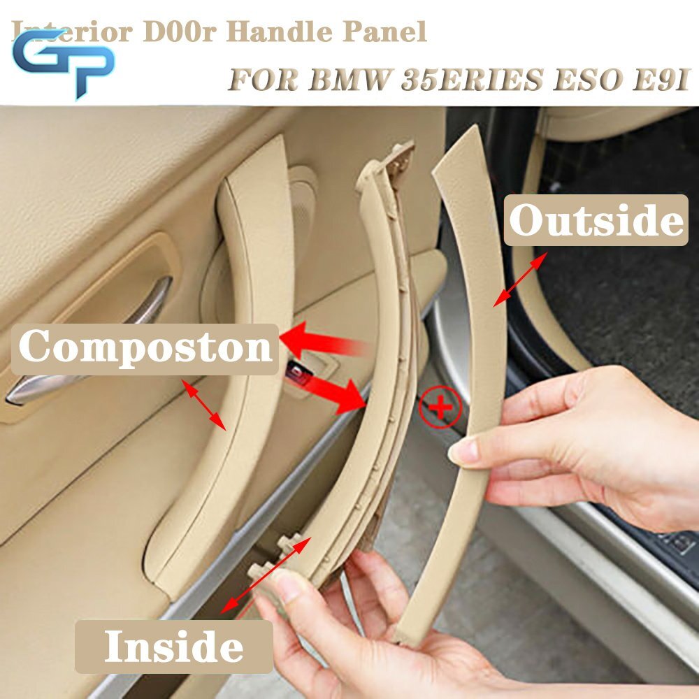 Rear Left Beige Inner Outer Door Panel Handle Pull Trim Cover For BMW E90 328i