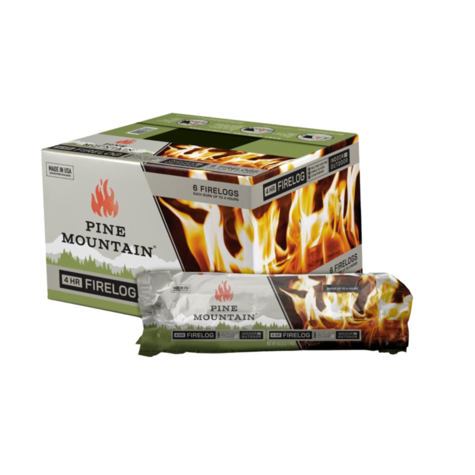 Pine Mountain Traditional Indoor/Outdoor 4-Hour Burning Fire Logs, 6 Pack