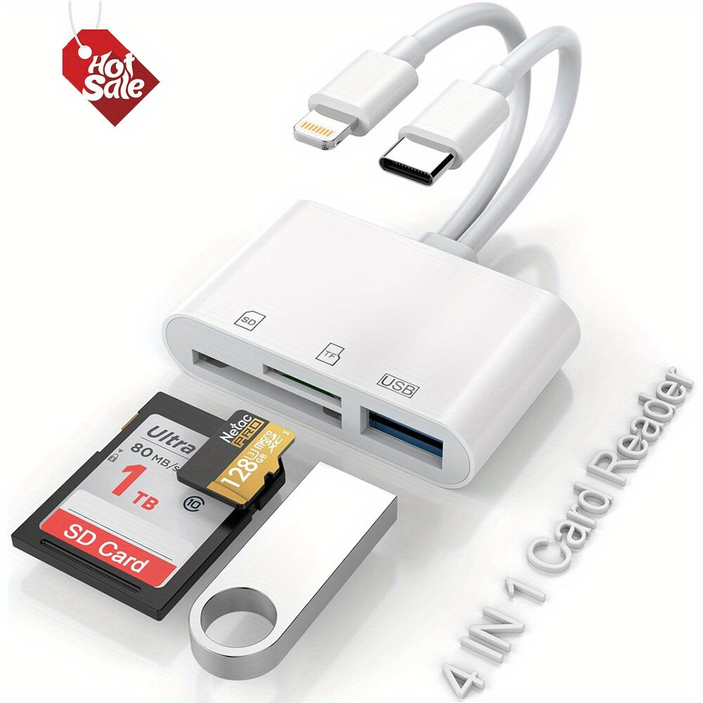 4-in-1 OTG Adapter USB3.0 SD/TF Card Reader for iPhone/iPad/Android/PC Plug&Play