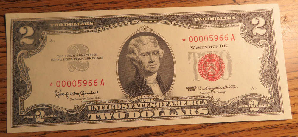 1963 Two Dollar US Note Red Seal Star Note  *00005966A MINT