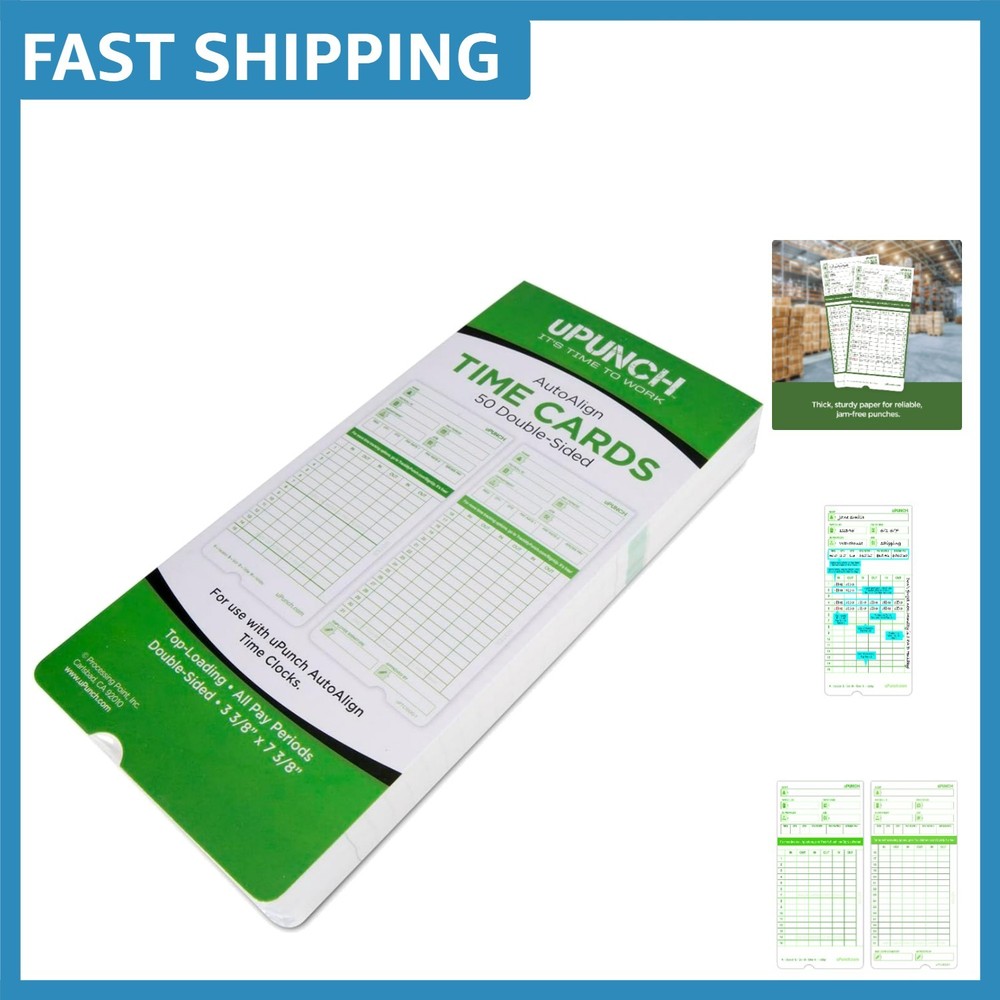Professional Time Clock Cards - 50 Pack, Solid Design for Accurate Time Tracking