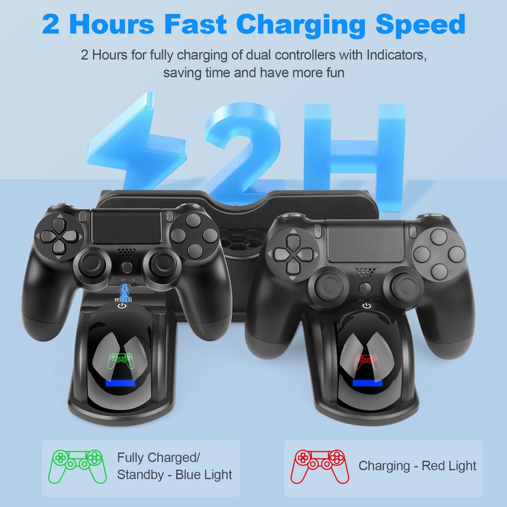 For PS4 Pro / Slim Vertical Stand + Cooling Fan Controller Charging Dock Station