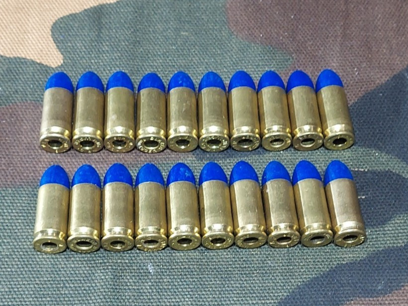 9MM LUGER SNAP CAPS SET OF 20 (BLUE+BRASS) REAL 115GN WEIGHT!!!