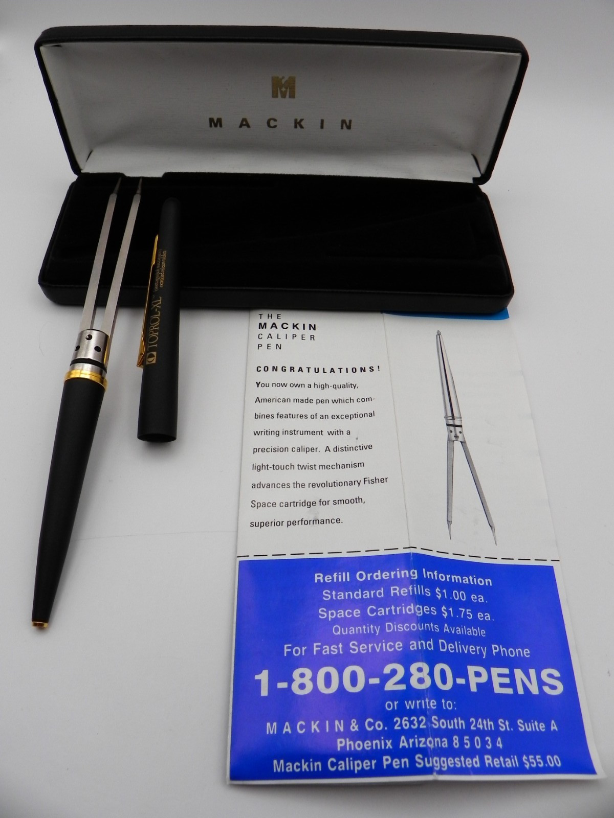 Mackin Caliper Pen Black Gold Medical ECG Case Paperwork Pharmaceutical