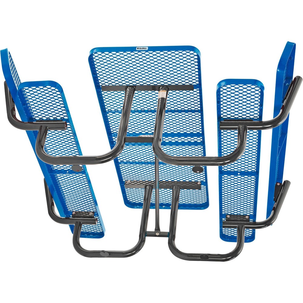 6' Rectangular Outdoor Expanded Metal Picnic Table With Backrests Blue
