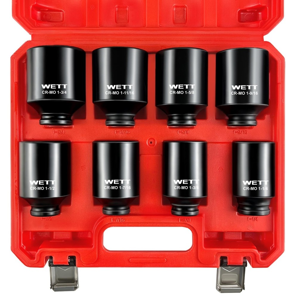 WETT 1/2" Drive Deep Large Impact Socket Set, 8-Piece Spindle Axle Nut Large ...
