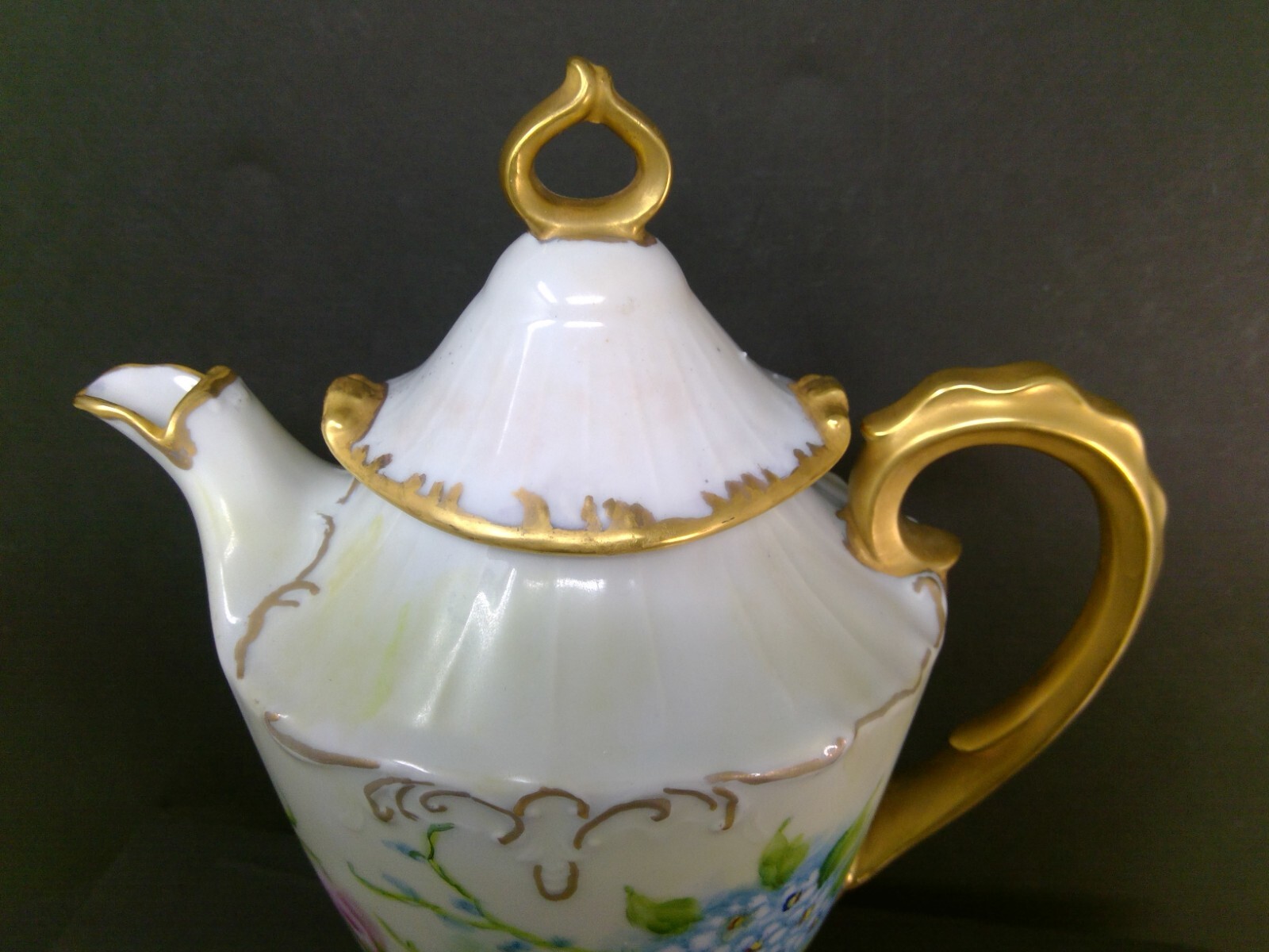 Vintage Gand Painted Roses Coffee Pot Creamer & Sugar Set