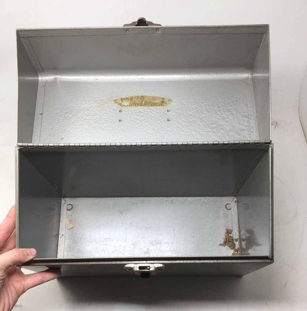 Silver TOWER Metal File/Tool Box with Hinged Lid & Handle