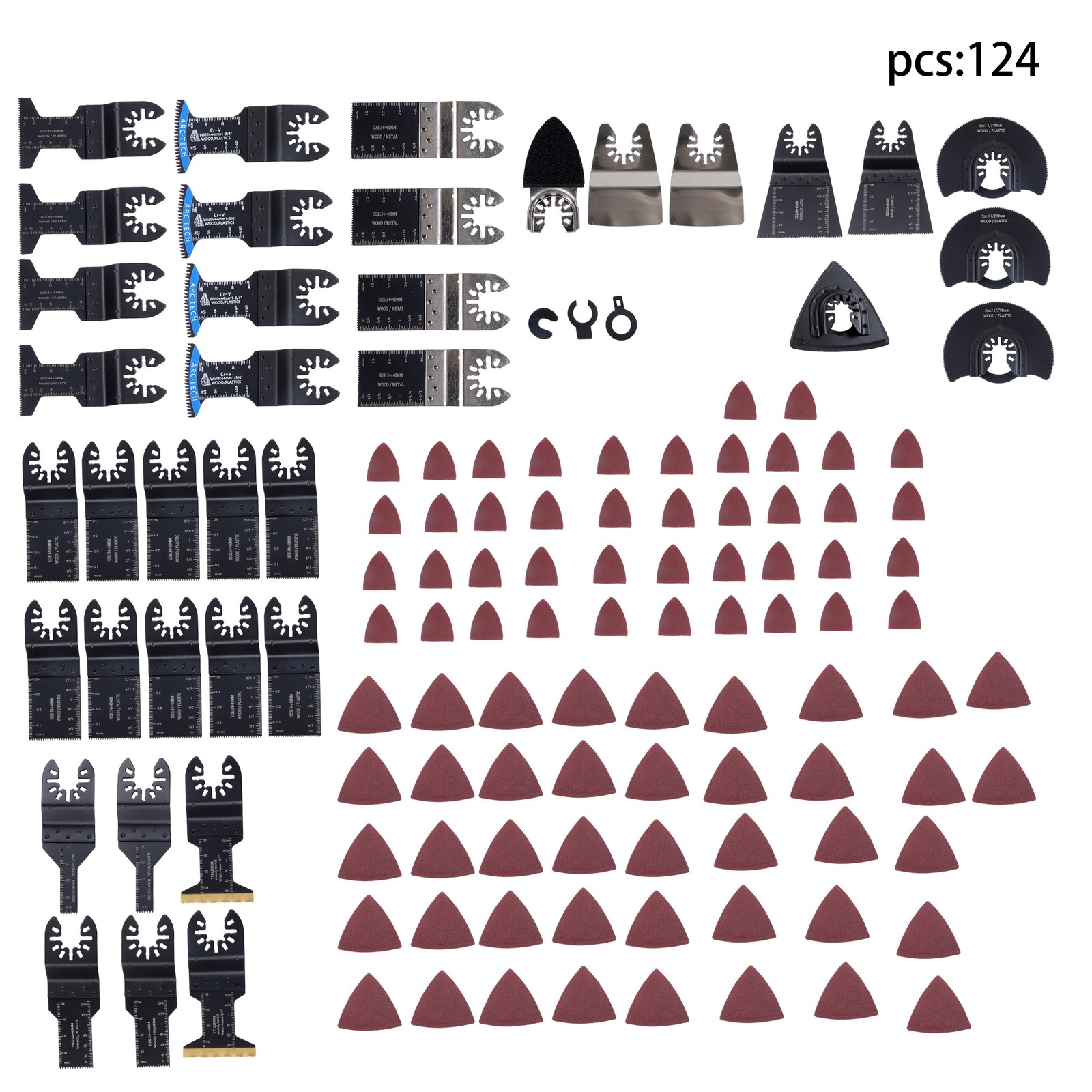 124PCS Oscillating Tool Blade Set Titanium Multi-Tool Blades with Sandpaper