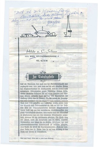 Hilde u C Scheer Menu Vienna Austria 1972