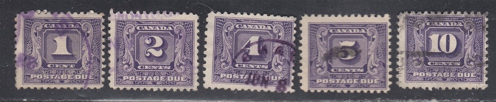 Canada B.O.B. J6-J10 Used Postage Due Stamp Set