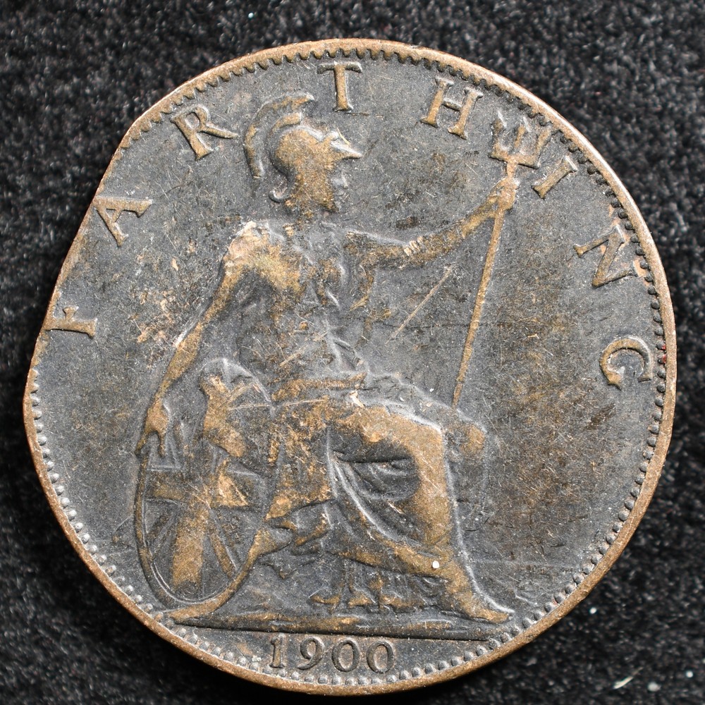 Great Britain 1 Farthing 1900, Coin, Clipped Planchet Error, Inv#H514