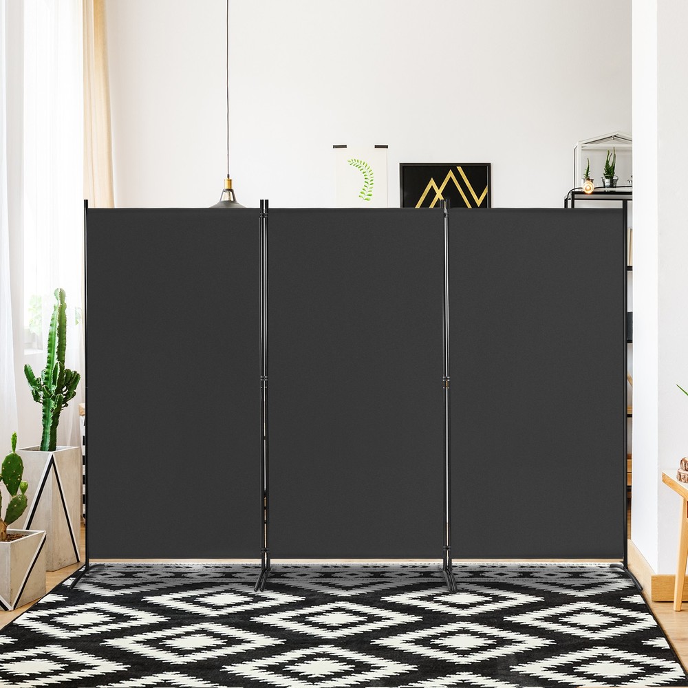 Folding Privacy Partition Screen 3-Panel Room Divider for Office Room Black