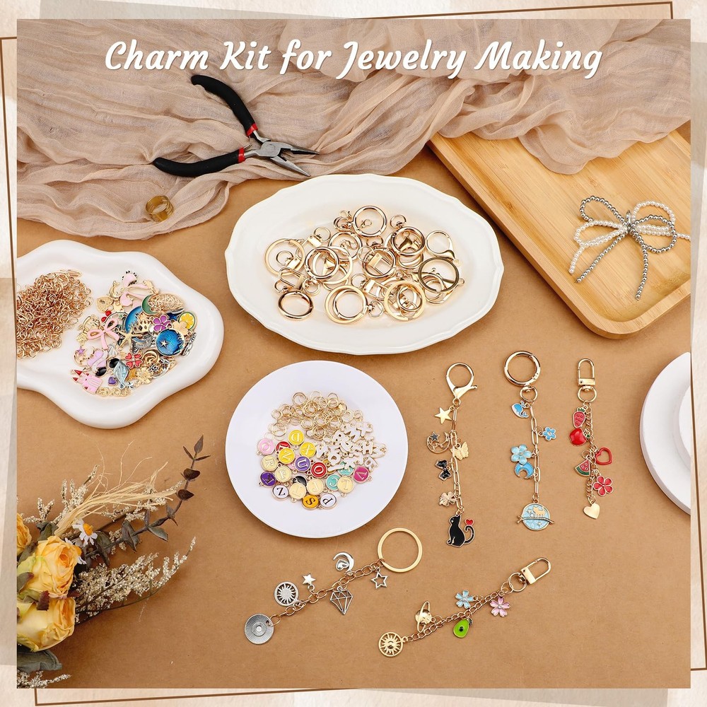 413PCS Charms Lip Gloss Keychain Making Kit DIY Keychains Including Key Chain...