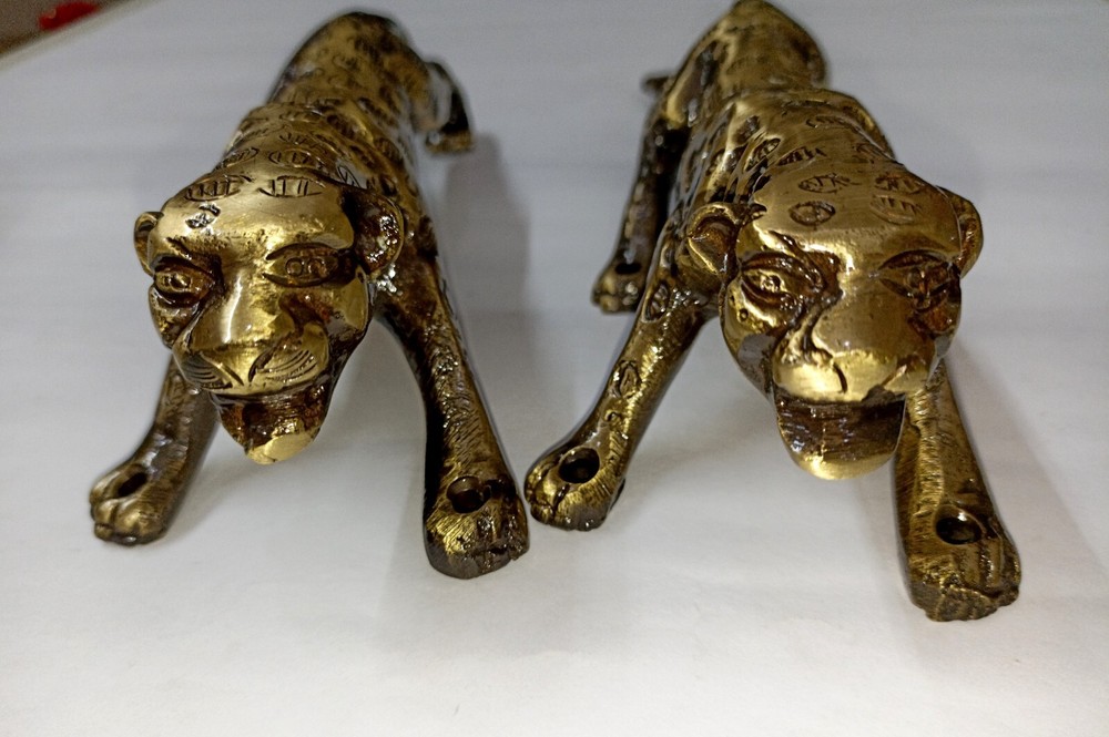 Lacquered Brass Tiger Design Front Door Pull Wild Jaguar Door Handle Pair RD075