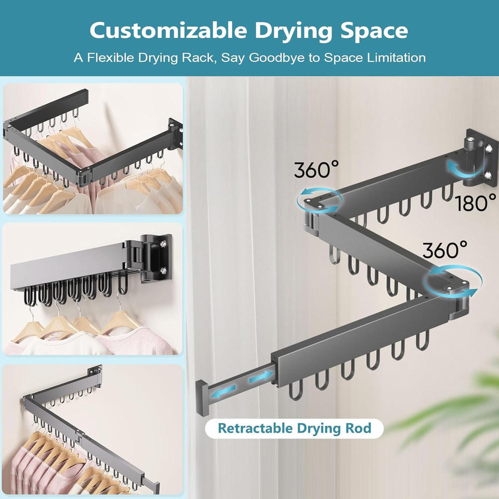 Clothes Drying Rack Wall Mounted, Laundry Drying Rack Collapsible, Space Saving