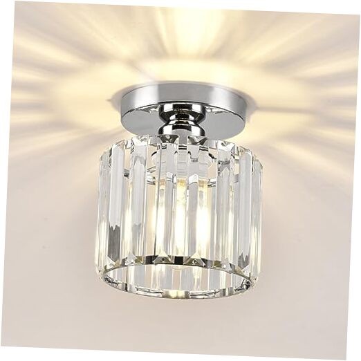 Semi Flush Mount Ceiling Light, Crystal Ceiling Light Silver Silver Round
