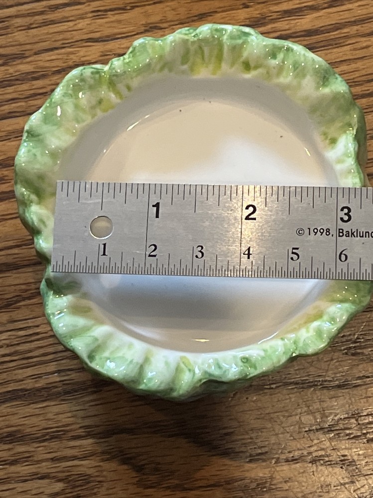 6 Vintage Cabbage Leaf Painted Ceramic Coasters 3” Inside Diameter