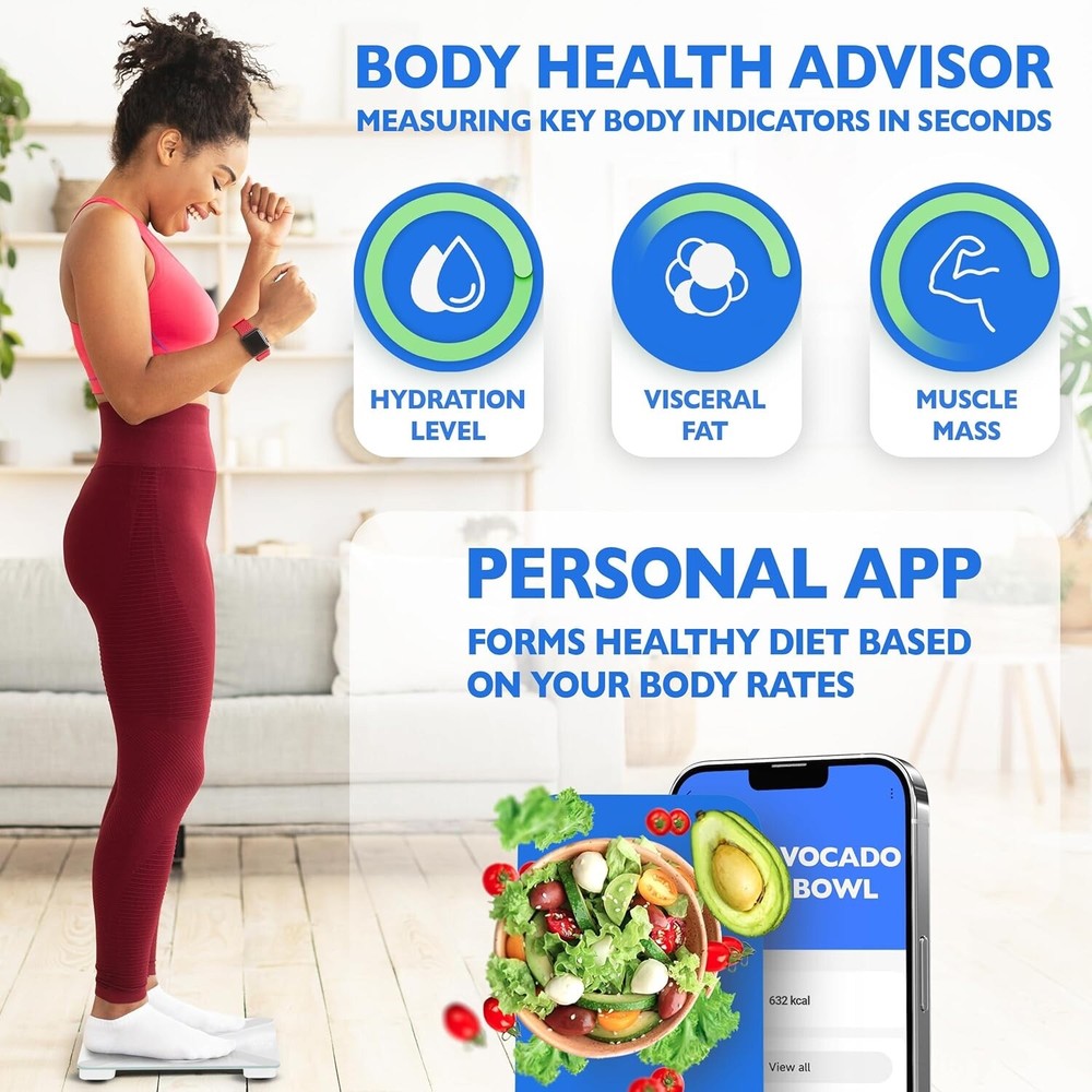T Electronics Smart Scale for Body Weight with APP - Weight Loss Control - WHITE