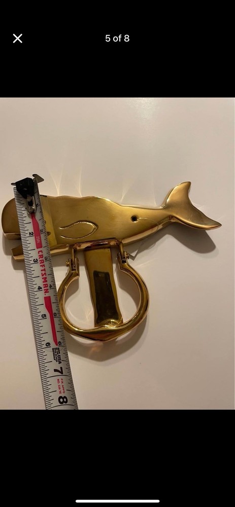 Vintage Whale Solid Brass Door Knocker 7” Nautical Ocean Theme