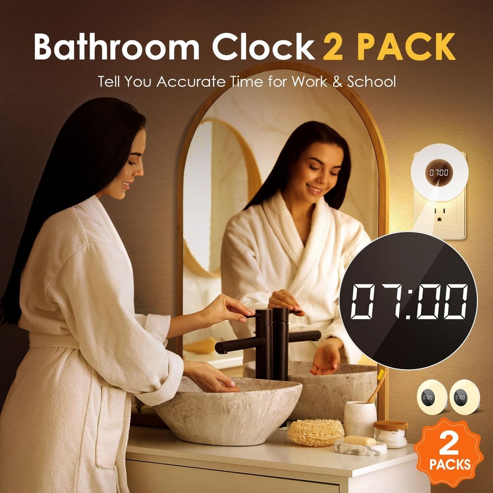 【2 Pack】 Bathroom Clock,10 Levels Dimmable+3 Light Colors+Remote Shower Clock...