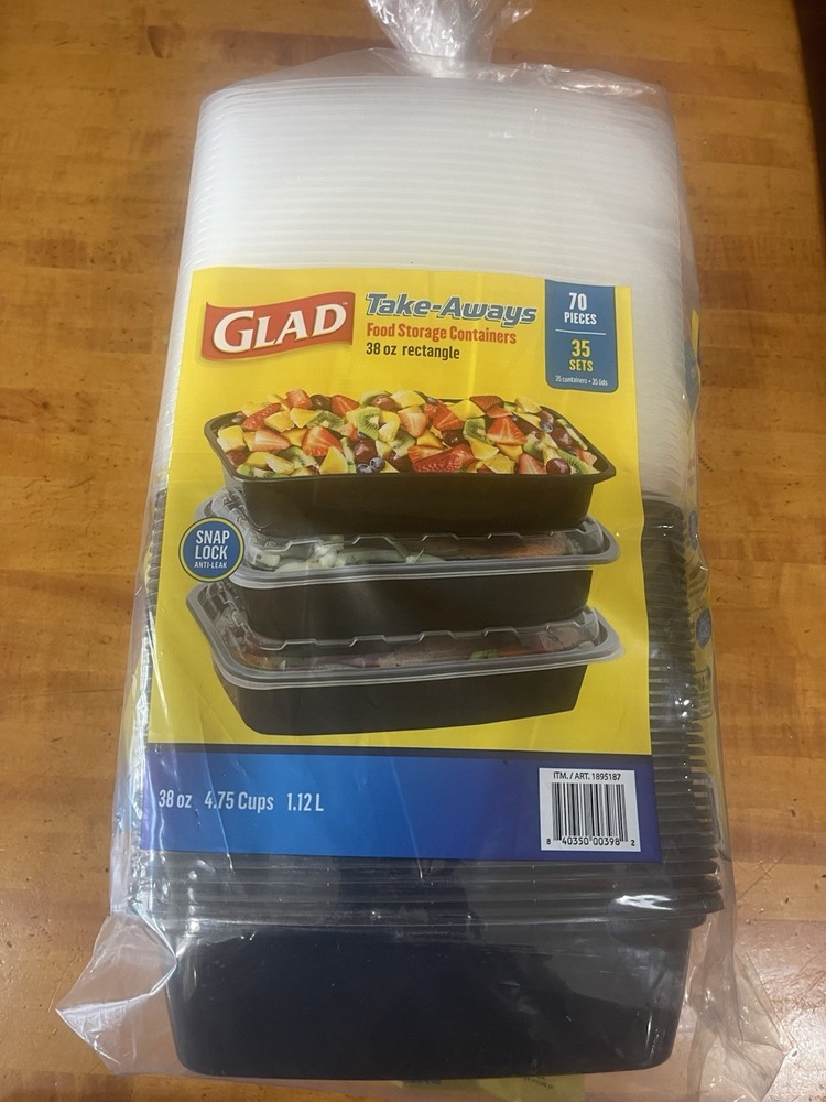 Glad Take-Aways 38 oz Rectangular Storage Containers 35 Sets Snap Lid BPA-Free