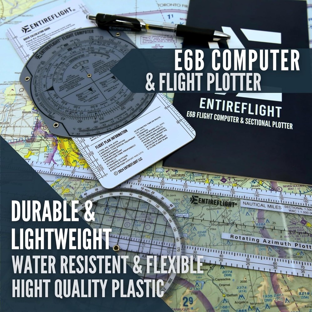 Aviation Pilot Kneeboard - E6b Flight Computer Plus Plotter & Cross Country Plan