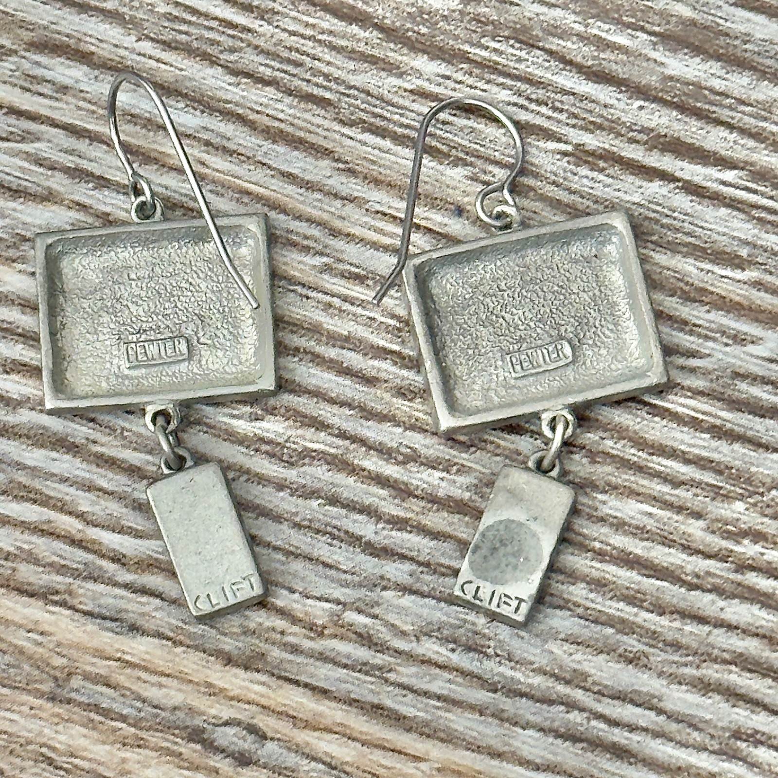 Vintage Jim Clift Dangle Earrings TV Television & Remote Pewter