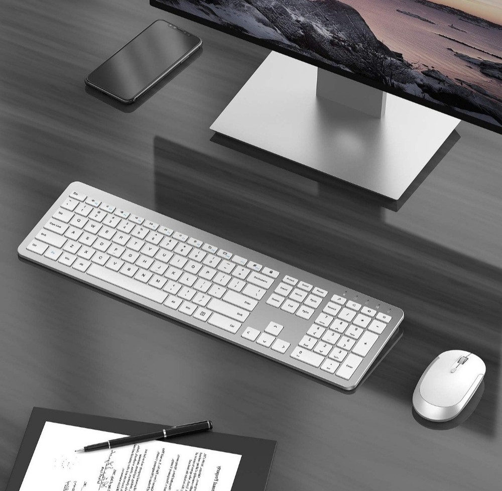 Wireless Keyboard and Mouse Combo - Full Size Slim Thin Wireless Keyboard Mou...